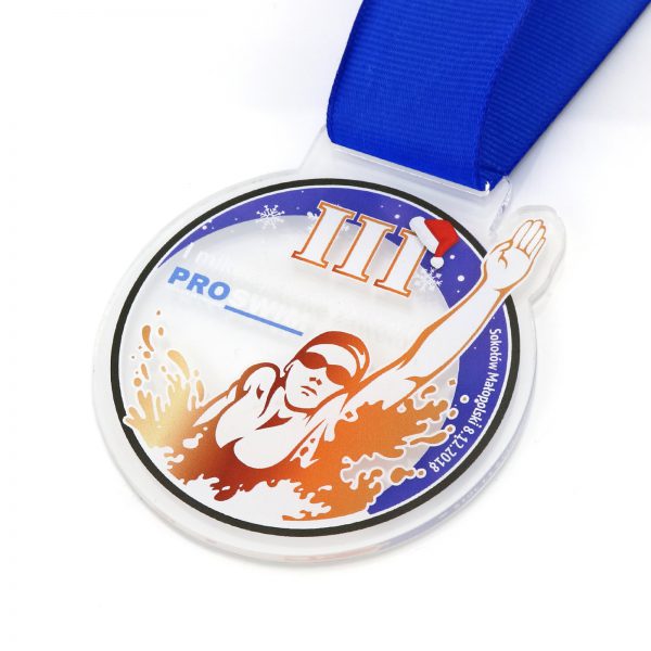 Medal z kolorowym nadrukiem na zawody pływackie