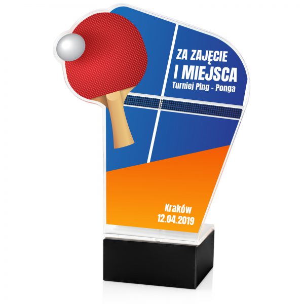 Statuetka z pleksi na postumencie na turniej ping-ponga